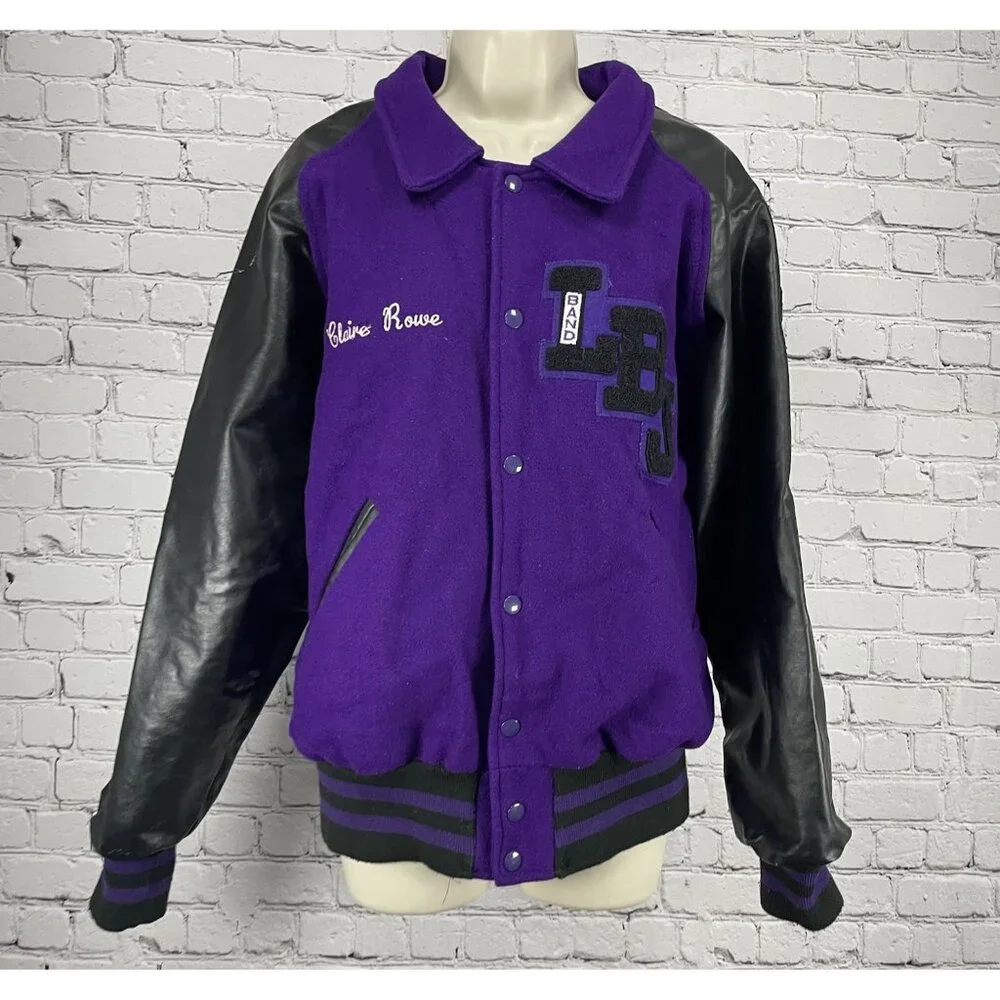 VTG Awards USA Purple Wool Snap Button Retro Varsity Band Jacket Size Medium M